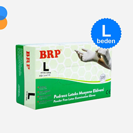BRP Pudrasız Lateks Muayene Eldiven Large (L) 100'lü Kutu
