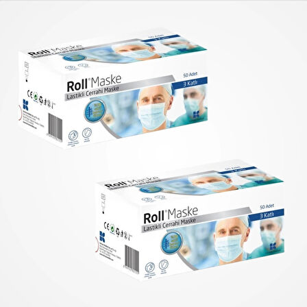 Roll Steril Maske Lastikli (3 Katlı) 50'li Kutu - 2 Kutu