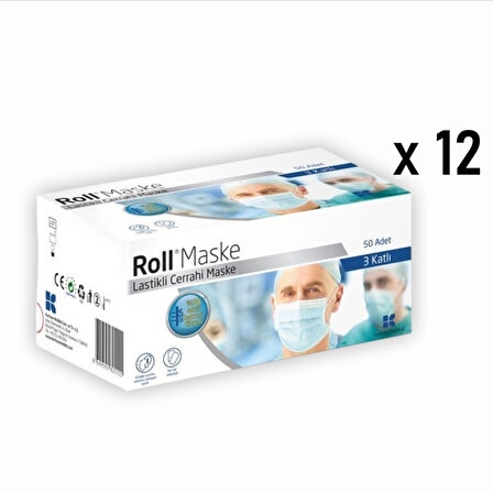 Roll Steril Maske Lastikli (3 Katlı) 50'li Kutu - 12 Kutu
