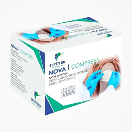 Seyitler Nova Kompres Steril Nonwoven 7,5cm x 7,5cm Spanç 100'lü Kutu