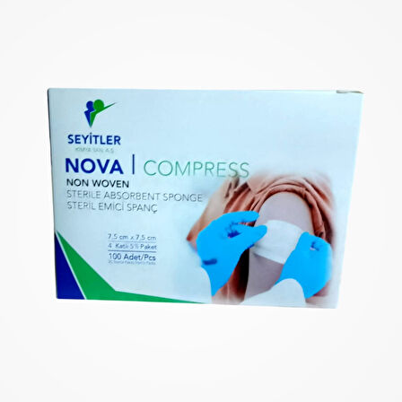 Seyitler Nova Kompres Steril Nonwoven 7,5cm x 7,5cm Spanç 100'lü Kutu
