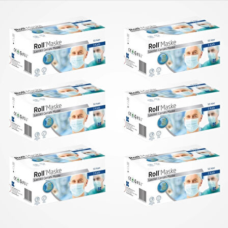 Roll Steril Maske Lastikli (3 Katlı) 50'li Kutu - 6 Kutu