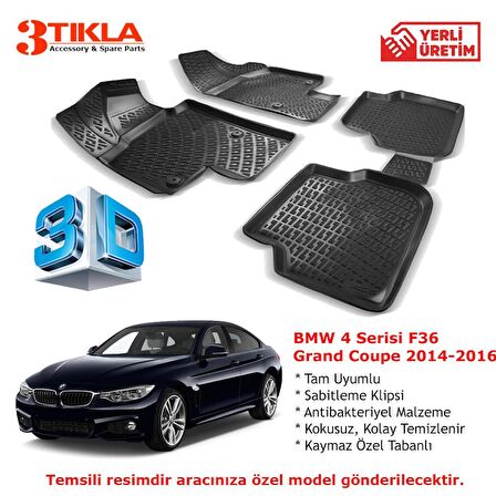 BMW 4 Serisi F36  Grand Coupe 2014-2016 Premium 3D Havuzlu Paspas Seti