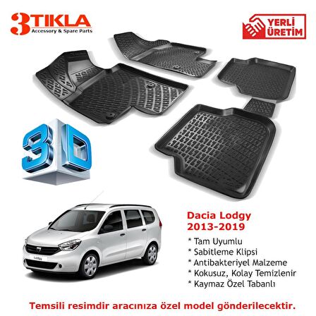 Dacia Lodgy 2013-2019 Premium 3D Havuzlu Paspas Seti