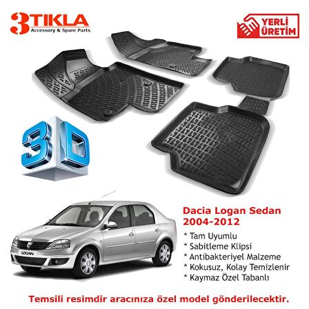 Dacia Logan Sedan 2004-2012 Premium 3D Havuzlu Paspas Seti