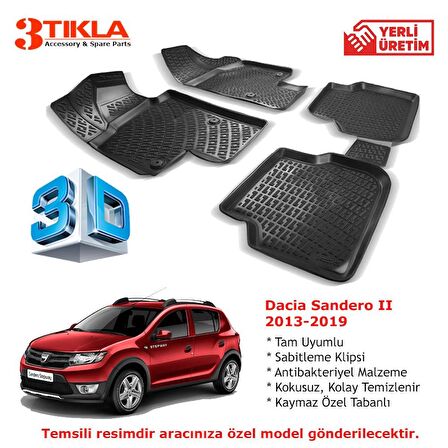 Dacia Sandero II 2013-2019 Premium 3D Havuzlu Paspas Seti