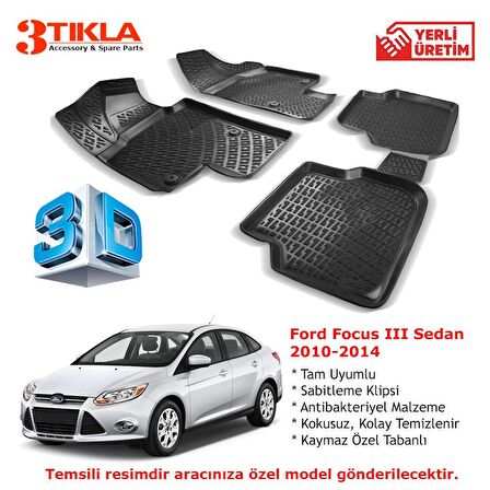 Focus III Sedan 2010-2014 Premium 3D Havuzlu Paspas Seti