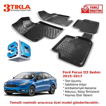 Focus III Sedan 2014-2018 Premium 3D Havuzlu Paspas Seti