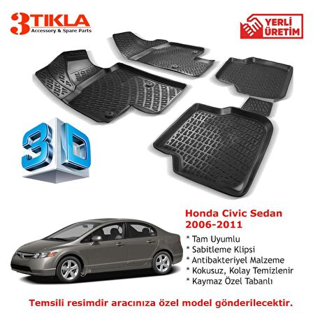 Honda Civic Sedan 2006-2011 Premium 3D Havuzlu Paspas Seti