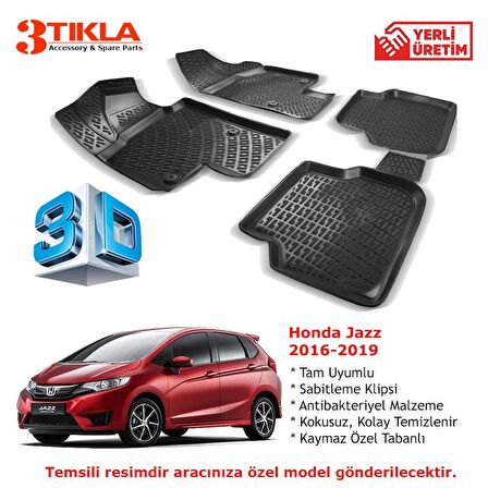 Honda Jazz 2016-2019 Premium 3D Havuzlu Paspas Seti
