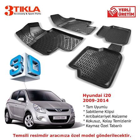 Hyundai i20 2009-2014 Premium 3D Havuzlu Paspas Seti