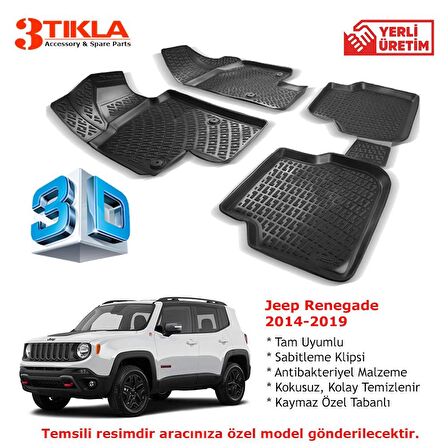 Jeep Renegade 2014-2019 Premium 3D Havuzlu Paspas Seti