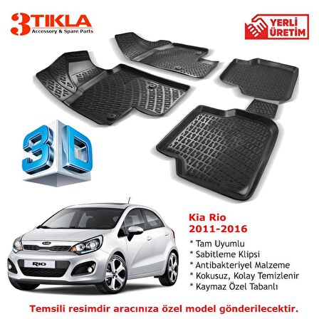 Kia Rio 2011-2016 Premium 3D Havuzlu Paspas Seti