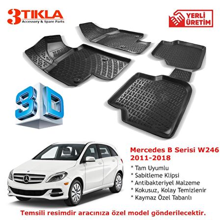 Mercedes B Serisi W246 2011-2018 Premium 3D Havuzlu Paspas Seti
