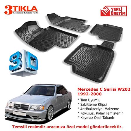 Mercedes C Serisi W202 1992-2000 Premium 3D Havuzlu Paspas Seti