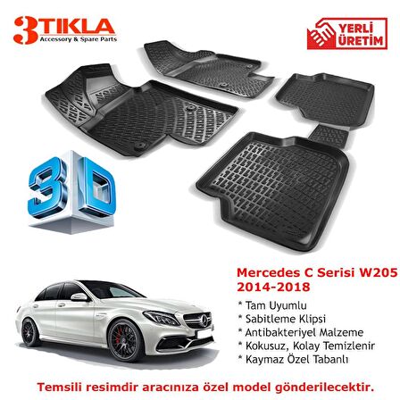 Mercedes C Serisi W205 2014-2018 Premium 3D Havuzlu Paspas Seti