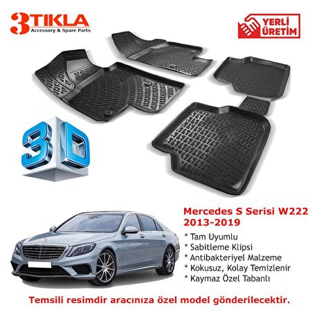 Mercedes S Serisi W222 2013-2019 Premium 3D Havuzlu Paspas Seti