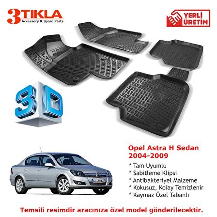 Opel Astra H Sedan 2004-2009 Premium 3D Havuzlu Paspas Seti