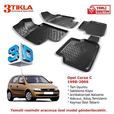 Opel Corsa C 1998-2006 Premium 3D Havuzlu Paspas Seti