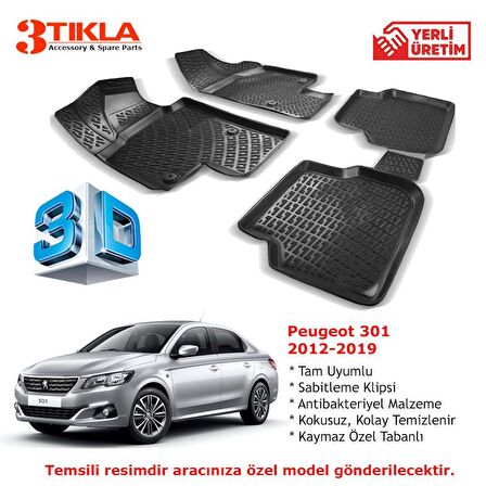 Peugeot 301 2012-2019 Premium 3D Havuzlu Paspas Seti