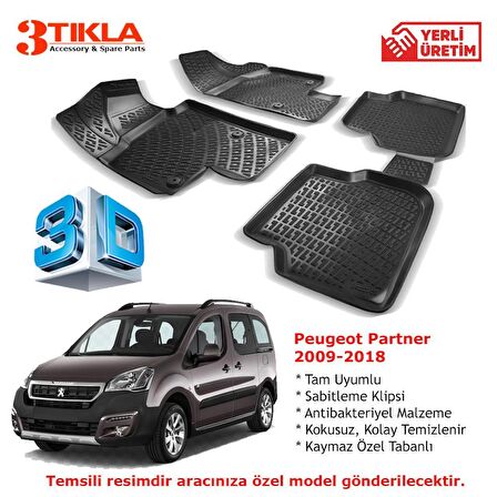 Peugeot Partner Tepe 120HP 2009-2018 Premium 3D Havuzlu Paspas Seti