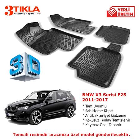 BMW X3 Serisi F25 2011-2017 Premium 3D Havuzlu Paspas Seti