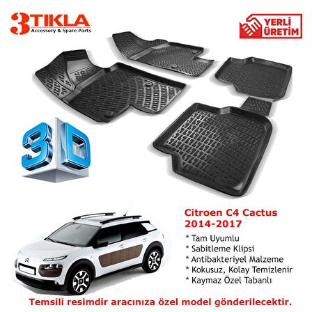 Citroen C4 Cactus 2014-2017 Premium 3D Havuzlu Paspas Seti