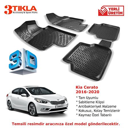 Kia Cerato 2016-2020 Premium 3D Havuzlu Paspas Seti