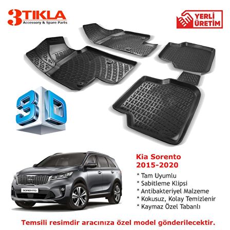 Kia Sorento 2015-2020 Premium 3D Havuzlu Paspas Seti