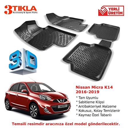 Nissan Micra K14 2016-2019 Premium 3D Havuzlu Paspas Seti