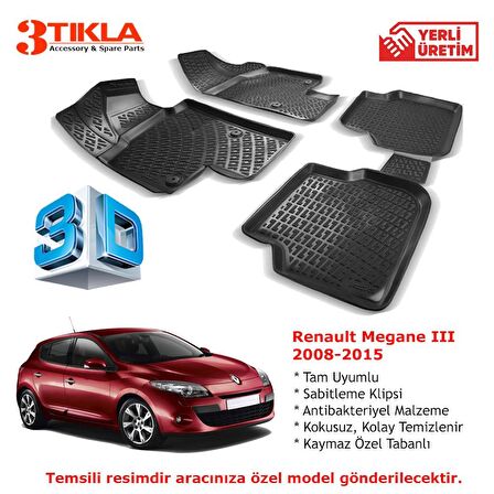 Renault Megane III 2008-2015 Premium 3D Havuzlu Paspas Seti