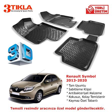 Renault Symbol 2013-2020 Premium 3D Havuzlu Paspas Seti