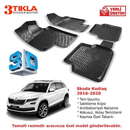 Skoda Kodiaq 2016-2020 Premium 3D Havuzlu Paspas Seti