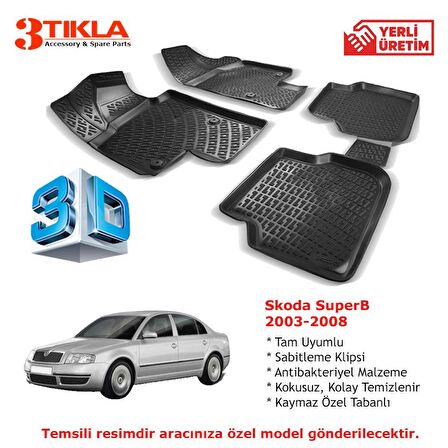 Skoda SuperB 2003-2008 Premium 3D Havuzlu Paspas Seti