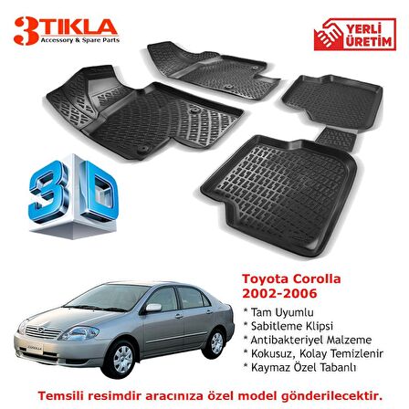 Toyota Corolla 2002-2006 Premium 3D Havuzlu Paspas Seti