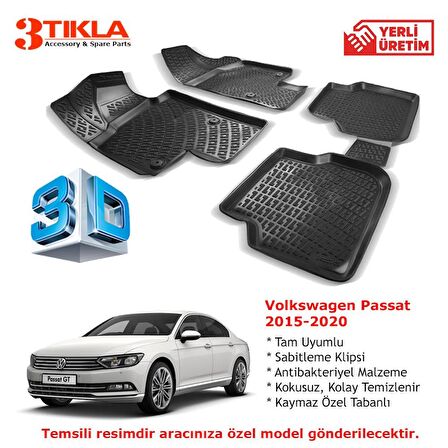 Volkswagen Passat 2015-2020 Premium 3D Havuzlu Paspas Seti