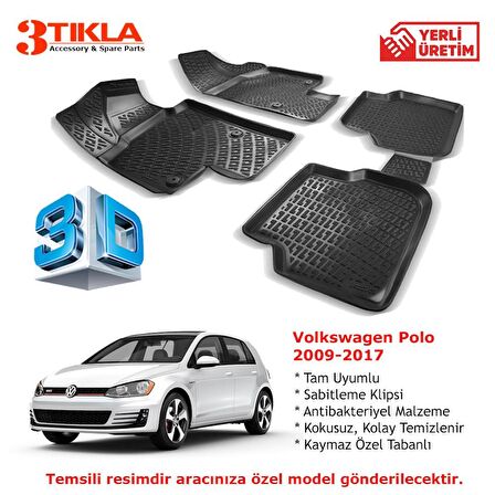 Volkswagen Polo 2009-2017 Premium 3D Havuzlu Paspas Seti