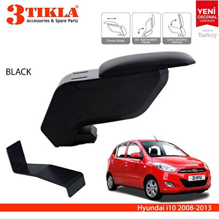 3 Tıkla Hyundai i10 2008-2013 Delmesiz Çelik Ayaklı Siyah Kolçak Kol Dayama