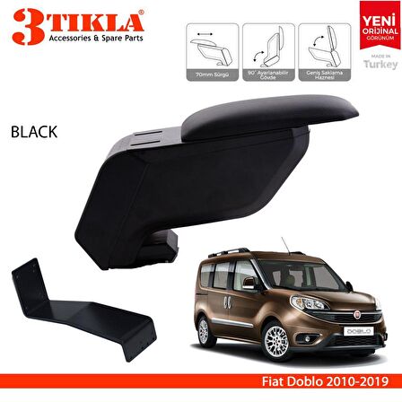 3 Tıkla Fiat Doblo 2010-2019 Delmesiz Çelik Ayaklı Siyah Kolçak Kol Dayama