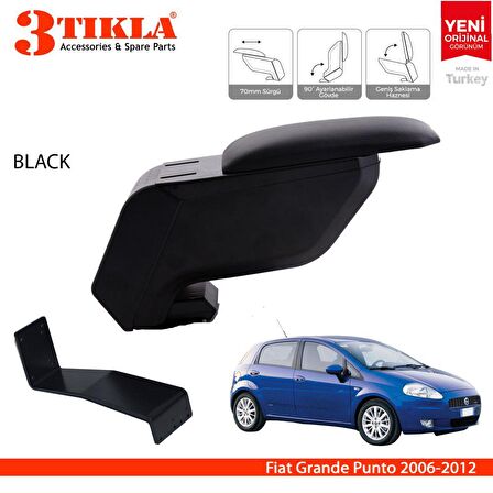 3 Tıkla Fiat Grande Punto 2006-2012 Delmesiz Çelik Ayaklı Siyah Kolçak Kol Dayama