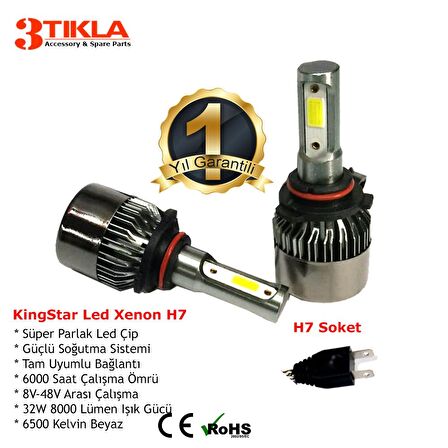 Toyota Avensis 2003-2008 Kısa Far Ampul H7 Beyaz Led Xenon 8000 Lümen