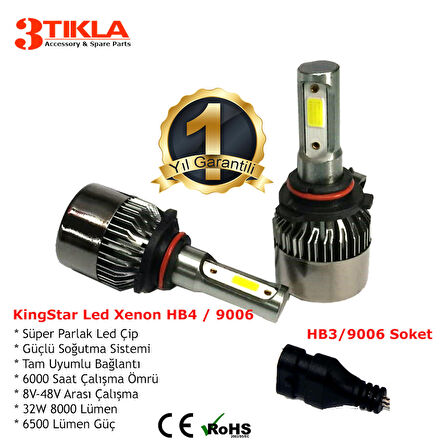 KingStar HB4 9006 Beyaz Led Xenon Şimşek Etkili Far Ampül 8000 Lümen