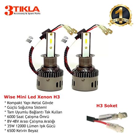 Wise Beyaz H3 Mini Led Xenon Şimşek Etkili 12000 Lümen