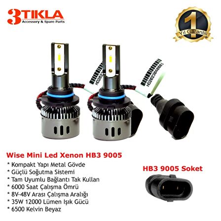 Wise Beyaz HB3 9005 Mini Led Xenon Şimşek Etkili 12000 Lümen