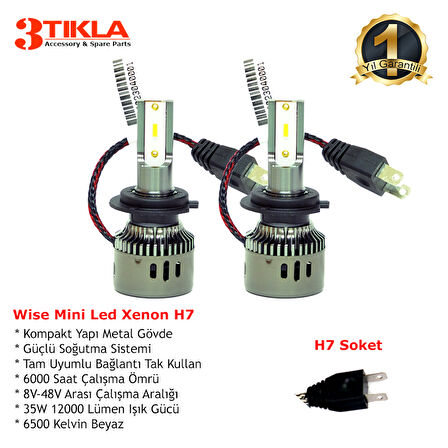 Mercedes C Serisi W203 Uzun Far Wise Beyaz H7 Mini Led Xenon Şimşek Etkili 12000 Lümen