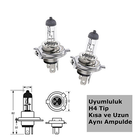H4 %160 Fazla Işık Halojen Ampul 60W/55W  2 Adet