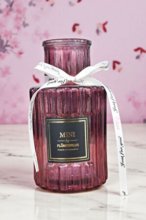 Bordo Cam Vazo-Ribben Tasarım Ve Flowerplus Etiketli,Beyaz Kurdeleli Dekoratif Tasarım,Masaüstü,Ofis, Aksesuar