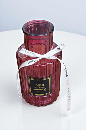 Bordo Cam Vazo-Ribben Tasarım Ve Flowerplus Etiketli,Beyaz Kurdeleli Dekoratif Tasarım,Masaüstü,Ofis, Aksesuar