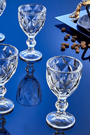 6'lı Cam Kahve Yanı Su Bardağı Seti,Elmas Kesim Ayaklı Bardak Kristal  