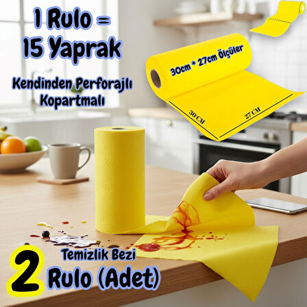 Technow Softtex 15 Kesimli Sarı Kopar Kullan Rulo Temizlik Bezi 27x30 Cm 2'li